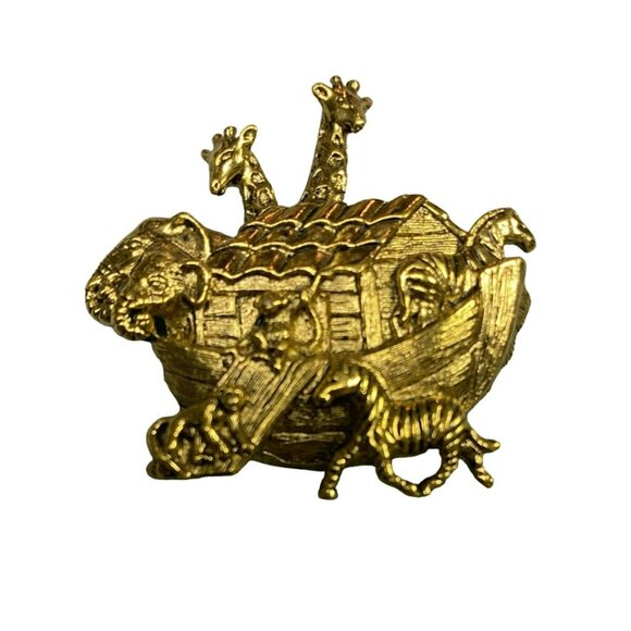 Vintage 80s Gold tone Carousel with Horse and Rhinestones and AVON Gold tone Noa - Picture 4 of 5